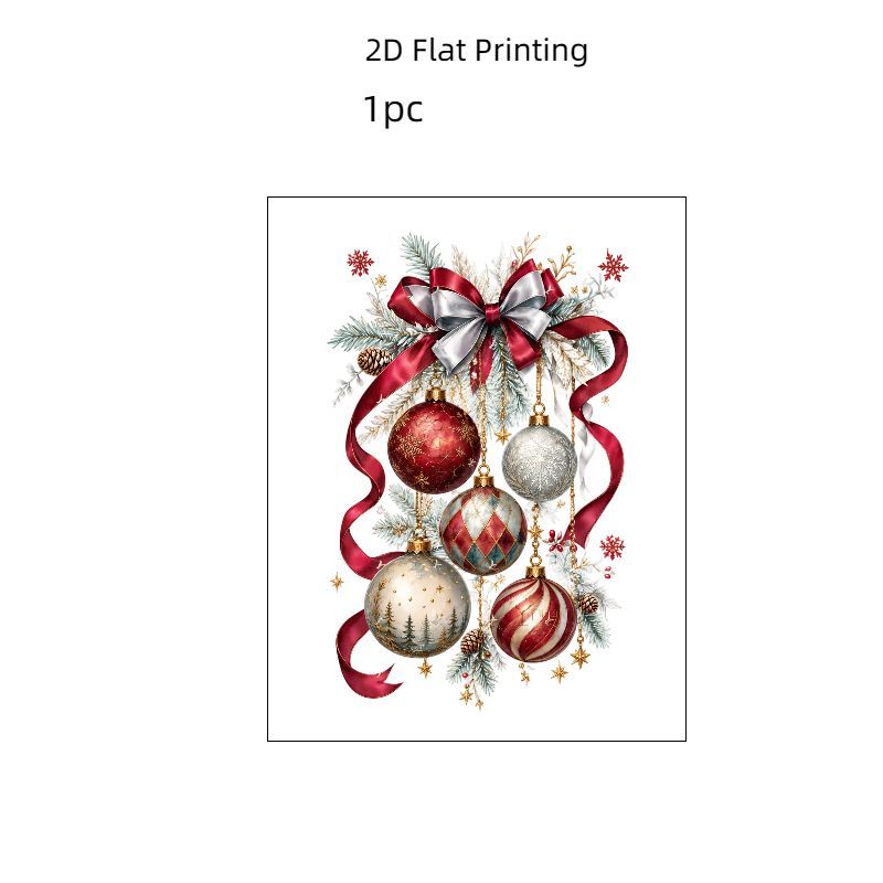 TEMU 1pc, New 2d Flat Static Window Cling, Christmas Ball Decoration Theme, Pine Branch And Bow Ribbon Elements, Elegant Festive Style, Suitable For