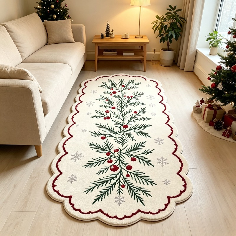 item picture french vintage french style suitable for living room bedroom soft fluffy rug with pine needle berry snowflake non slip machine washable runner rug suitable for bedside door narrow hallway christmas decoration