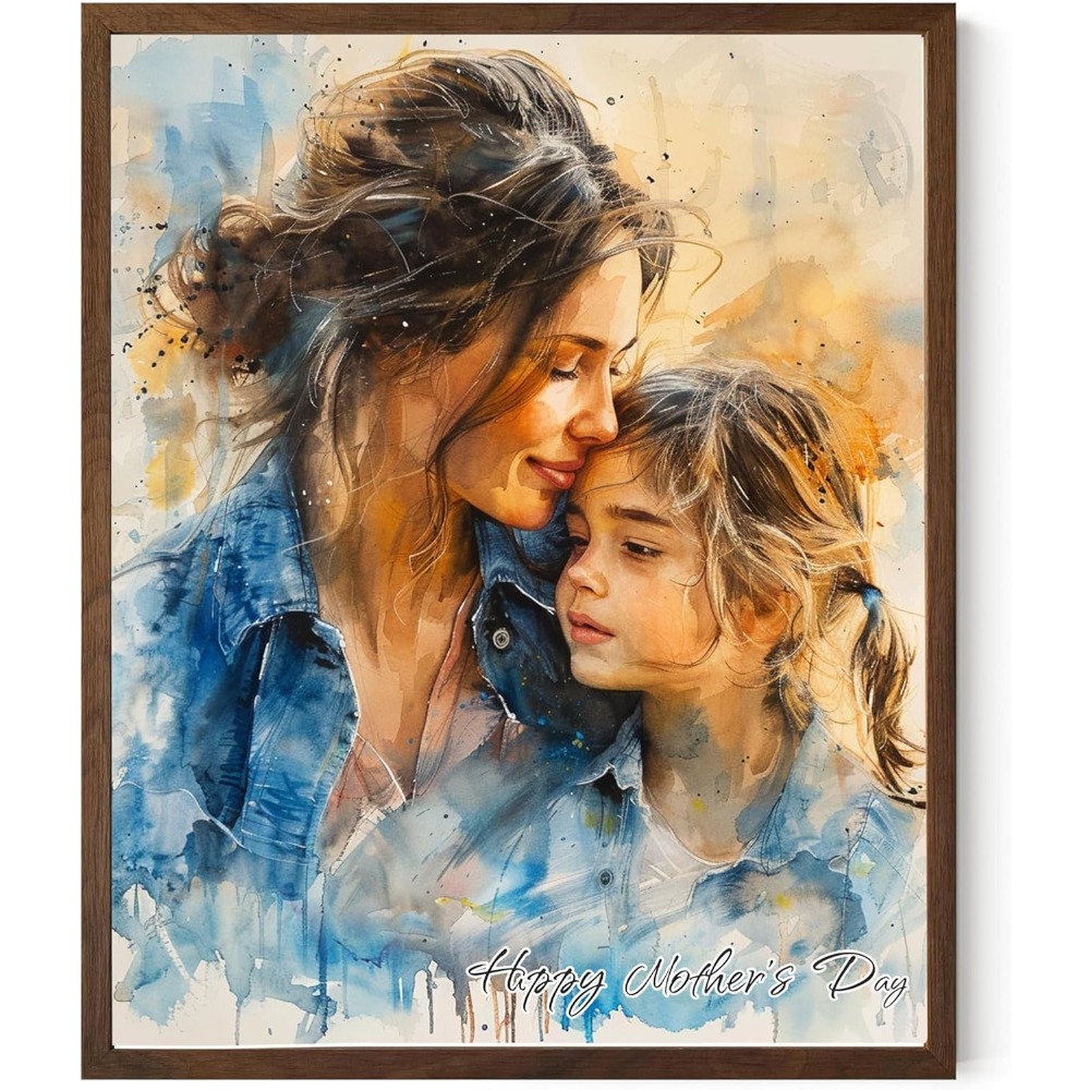 TEMU 2d Flat, Personalized Custom Photo Watercolor Portrait Poster - Baroque/art Deco Suitable For Mother's Day, Gifts, Wedding, From Photo To Canvas