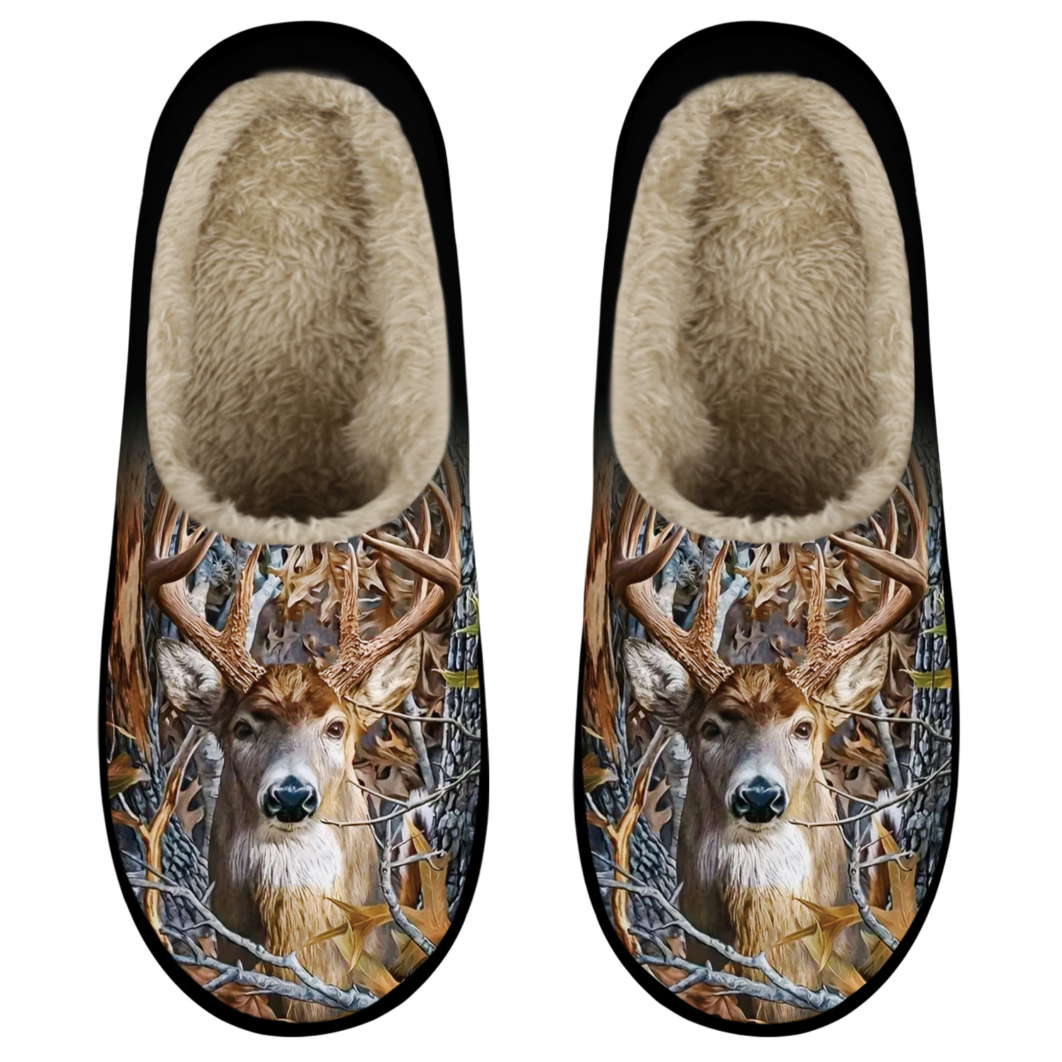 TEMU Deer Printed House Slippers For Men, Soft Memory Foam Men Slippers Indoor/outdoor, Comfy Fuzzy Slippers For Men, Winter Warm Men's Bedroom