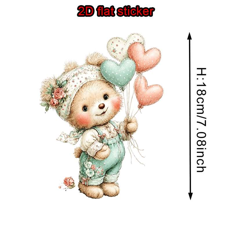 TEMU 3pcs Set Of Cute Teddy Bear Heart Balloon Pattern 2d Flat Hot Transfer Stickers, Suitable For T-shirts, Sweatshirts, Jeans, And Pillows, Durable