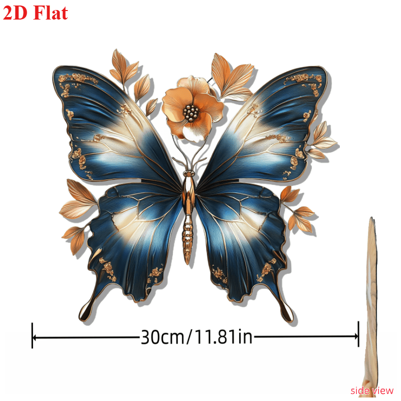 E-shop 2D Flach, 2D Flachdruck, 1 Stück, Schöne Schmiedeeiserne Schmetterlings-Wanddekoration - Blumen- Schmetterlingsdesign, für Terrasse-Garten, Hof,