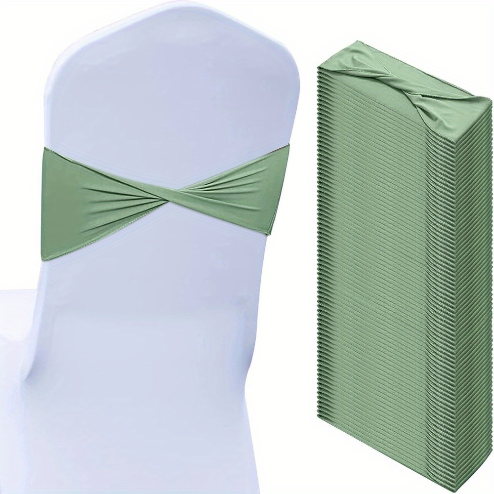 50pcs Spandex Chair Sashes Bows Chair Bands Slider Sashes For Covers Elastic Bands Ties Without Decorations For Wedding Party Events Ceremony Birthday Green