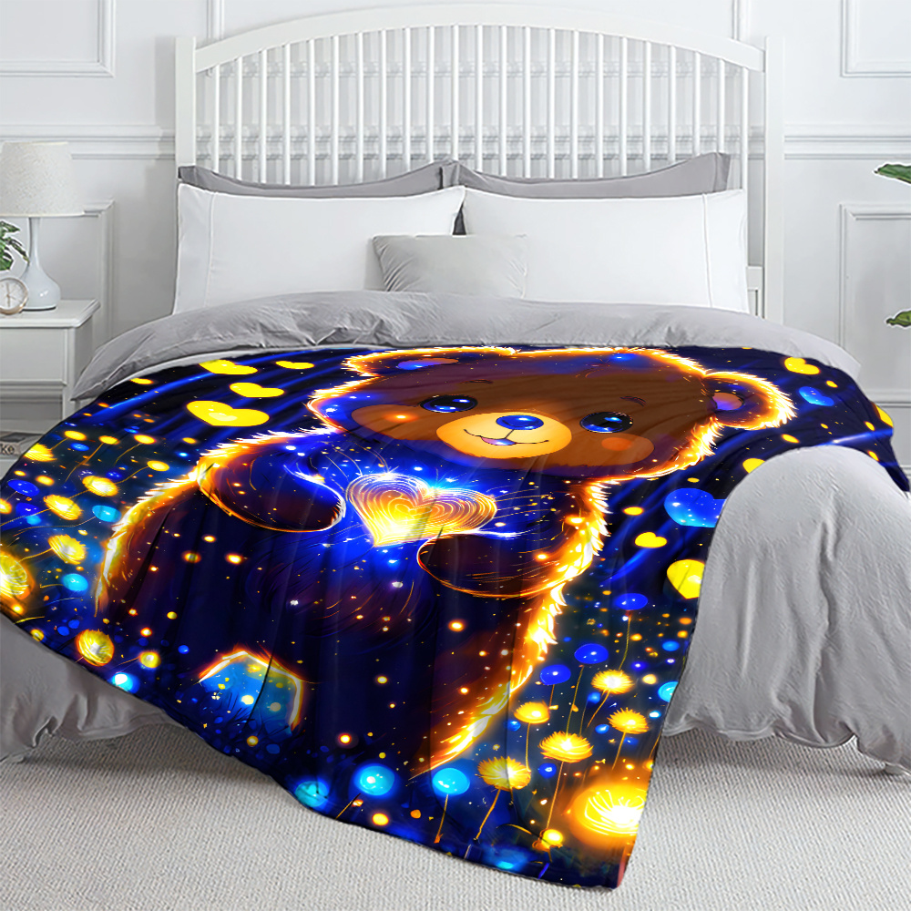 TEMU 1pc Cute Little Bear, Blanket-lightweight Flannel Throw For Sofa, Bed, Travel, Livingroom, Office Couch And Bed-digital Printing Fleece Blanket