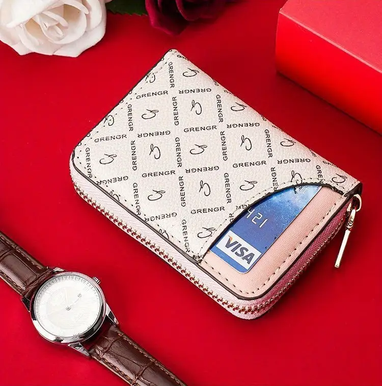 vintage inspired rfid blocking wallet for women 9 card slots large capacity elegant two tone design with zipper closure apricot black white patterns compact leather card holder card holder wallet details 1
