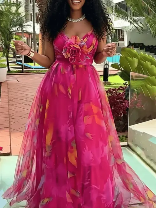 Plus Size, Plus Size V-Neck 3D Floral Applique Printed Tulle Evening Gown | Elegant Banquet Design, Showcasing Romantic * Ideal for Weddings, Banquets & Celebrations Plus Size, Plus Size V-Neck 3D Floral Applique Printed Tulle Evening Gown | Elegant Banquet Design, Showcasing Romantic * Ideal for Weddings, Banquets & Celebrations