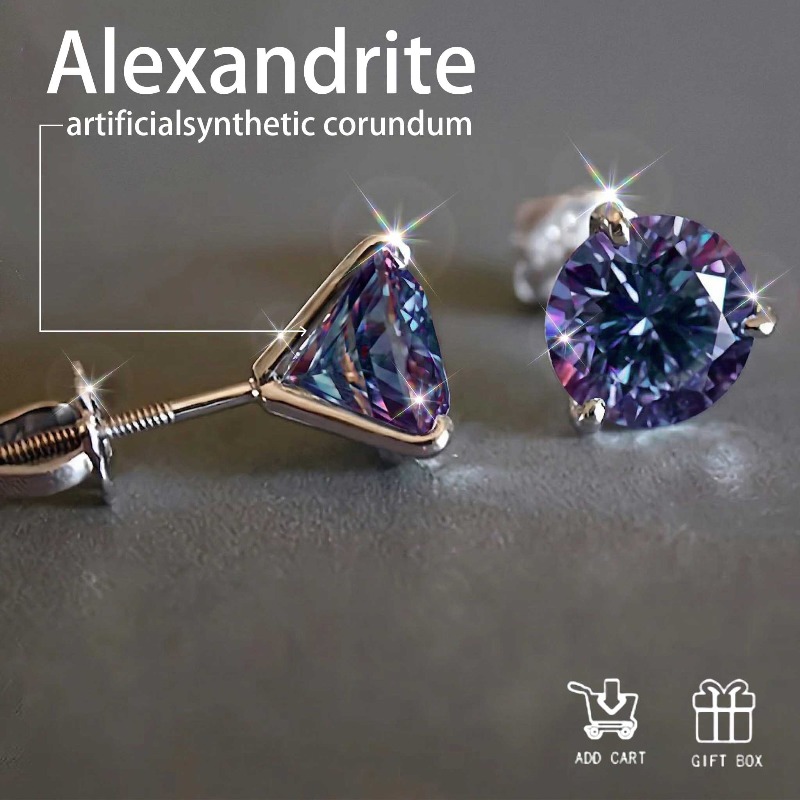 a pair of round cubic zirconia stud earrings womens stud earrings screw back earrings valentines day engagement jewelry gifts inlaid with color changing zirconia     to parties birthday gifts