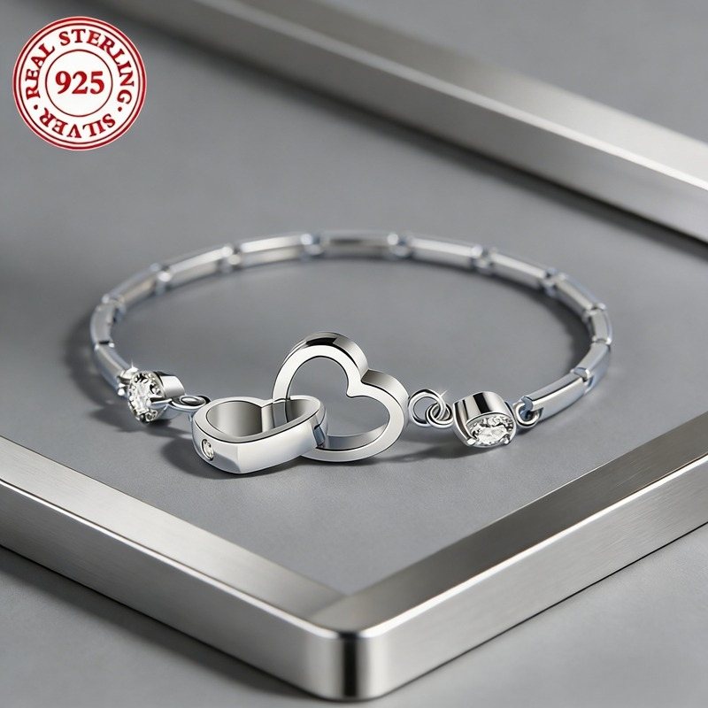 TEMU 925 Sterling Silver Bracelet Set With Synthetic, Elegant And Fashionable Women', Valentine's Day And Gift, Total Weight Of The Product (4.79g)