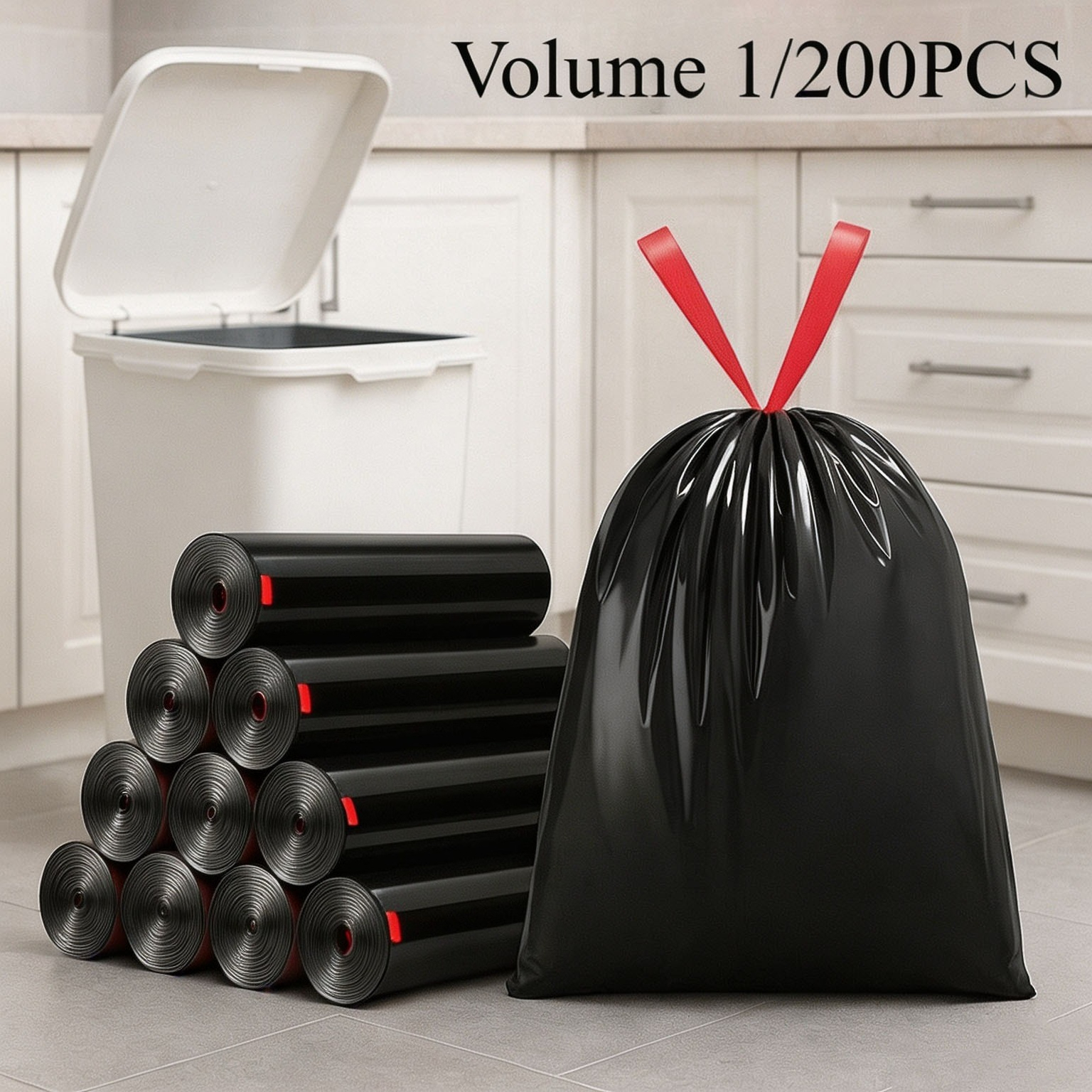 TEMU 200/1 Roll Kitchen Drawstring Garbage Bags, 4 Gallon Capacity, Suitable For Kitchens, Bathrooms, Bedrooms, Homes, And Offices (black)