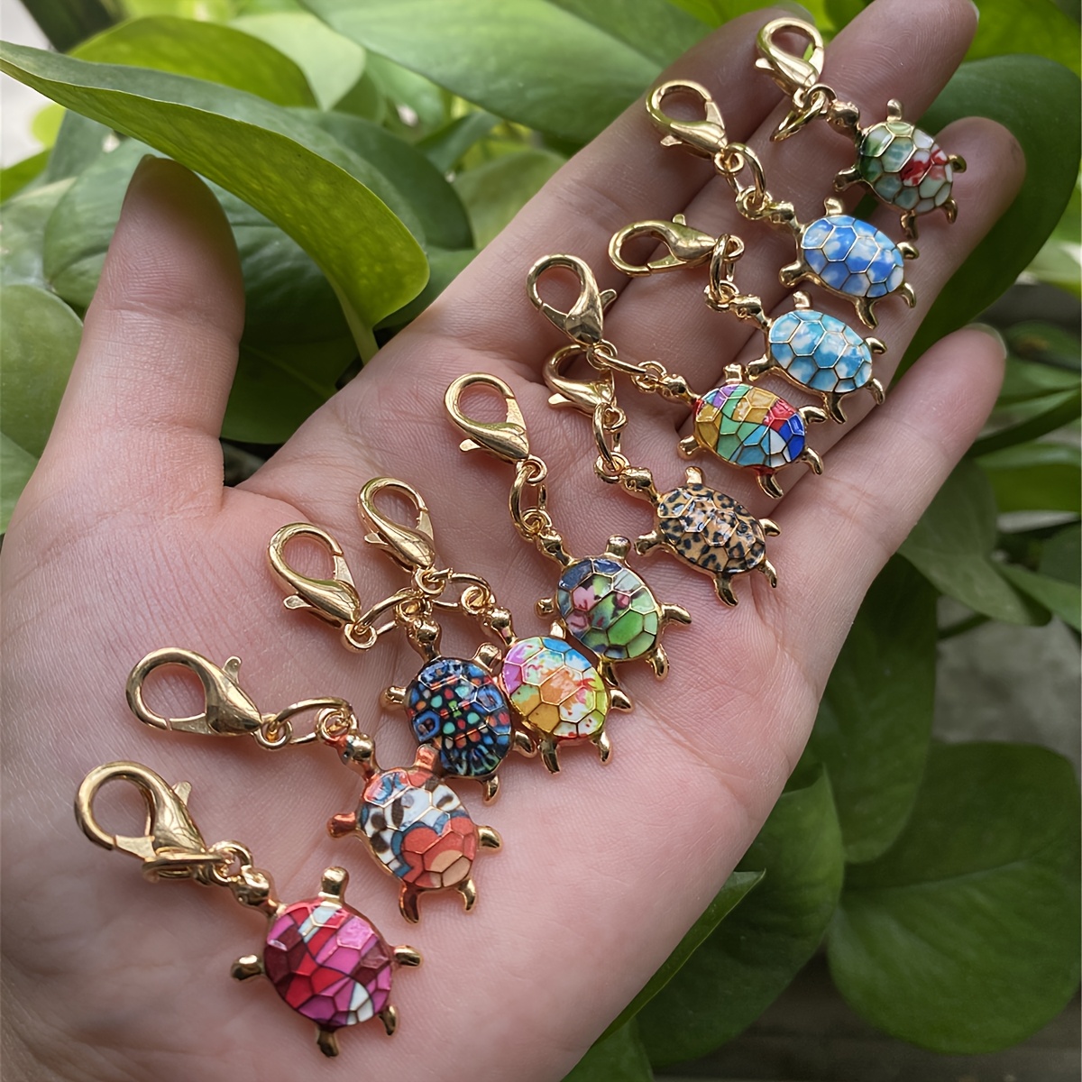 turtle keychain set 10pcs turtle keychain set cute and stylish multiple styles suitable for decorating backpacks wallets handbags and casual shoes assorted colors
