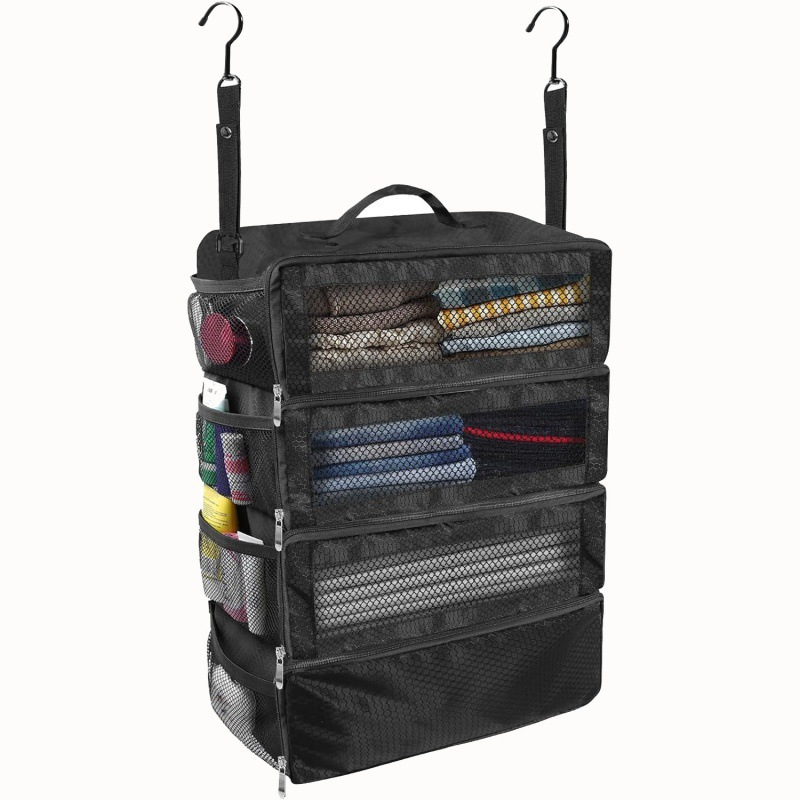 

Extra Large Capacity Foldable Multifunctional Garment Storage Organizer Bag, Fabric Hanging Closet Shelves With Multiple Pockets, Freestanding Hanging Shelves For Room Types