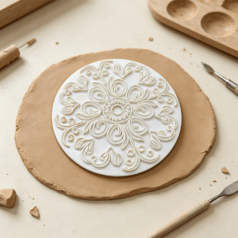 TEMU Vintage Pattern Polymer Clay Stamp, Embossing Texture Mold For Pottery And Ceramic Making, Press Tool For Handmade Projects