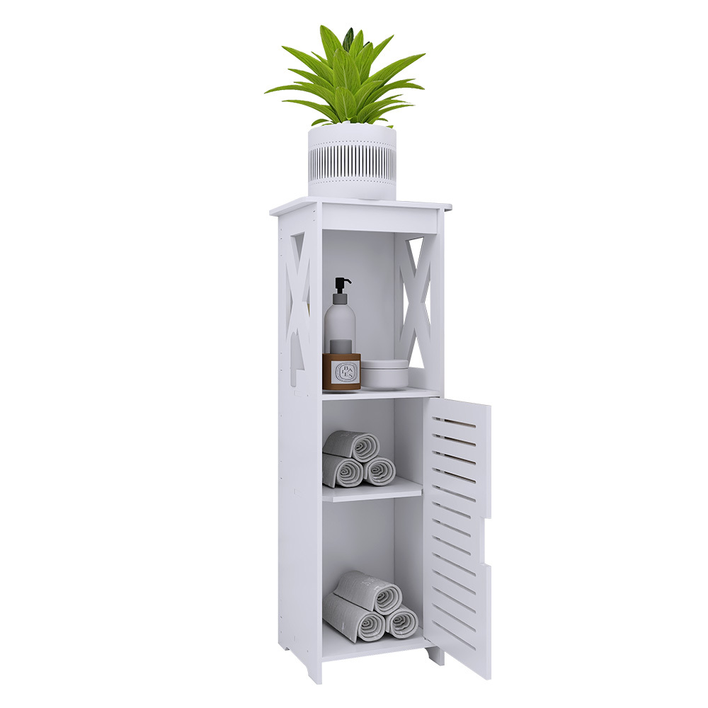 Image of Single-door, Single-compartment Bathroom Cabinet - White - 22 X 20 X 75cm - Openwork Carving, Suitable For Living Rooms, Bedrooms, Home Offices, Offices, , And
