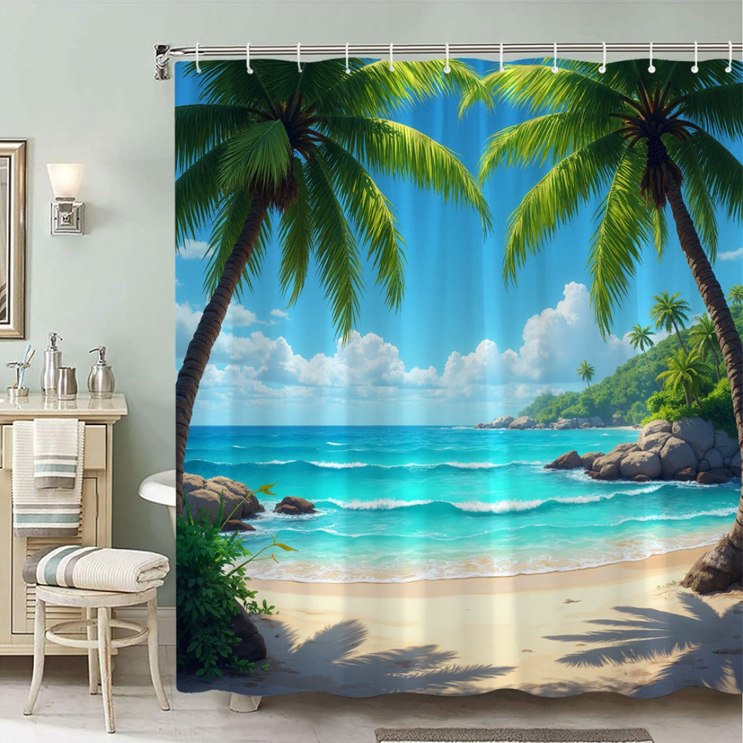 TEMU 2d Flat, 2d Flat, 2d Curtain 1pc, Amber Sea Shower Curtain, , Polyester Comfortable Fabric, Personalized Space, Space, Relaxing Atmosphere