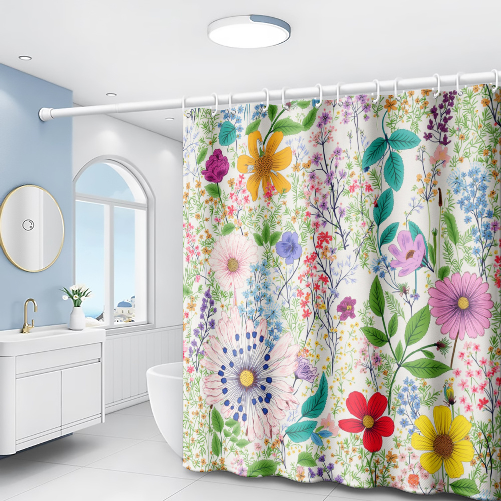 TEMU 1pc Western Pastoral Leaf Printed Shower Curtain, Modern Artistic Style Bathroom Home Decor With Plastic Hooks, Suitable For Machine Washable
