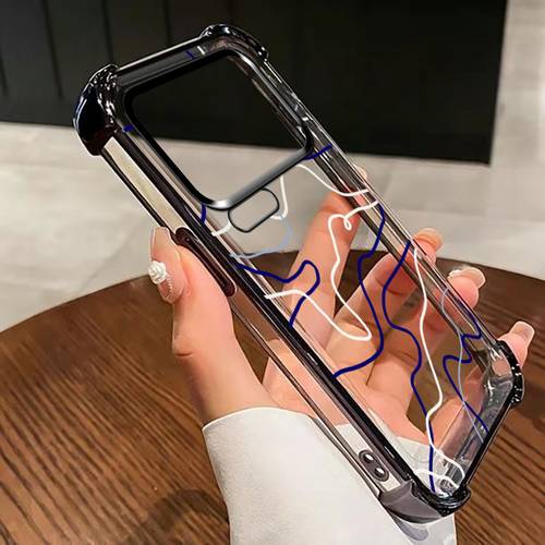 phone case suitable for xiaomi 17 pro max four chrome plated anti fall corners phone case with fluid blue white line art pattern and best 6 colors