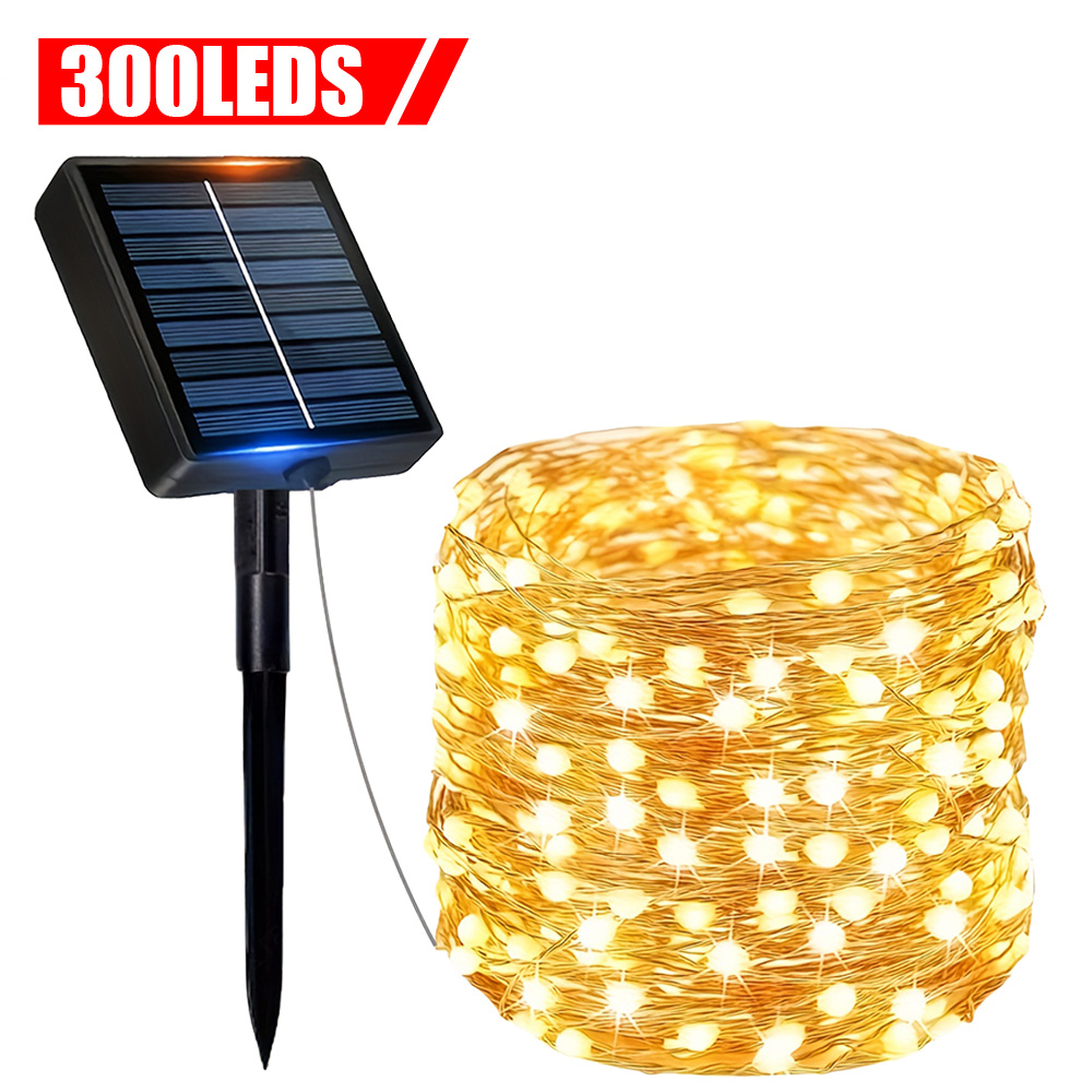 E-shop Majisu 300/200/100/50LED Solar-Lichterkette für den Außenbereich, IPX4, Feen-Lichterkette, mit 8 funkelnden , Warmweiß, Bunt,