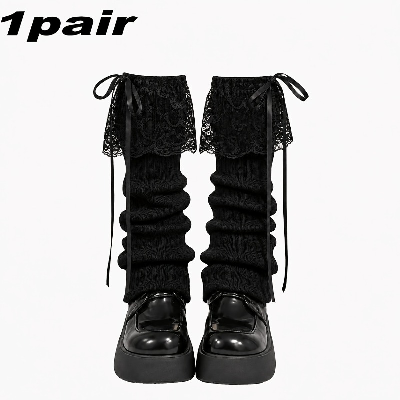 TEMU 1 Pair Hantangyun Women's Cute Lace Leg Warmers With Bow Accent - Soft Stretchable Boot Covers,, Parties, Travel & Everyday Outfits, Machine