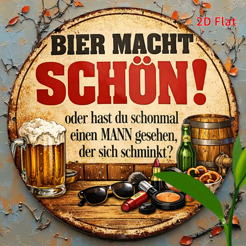 Image of 2d Flat, 2d Flat [2dflat] 1pc 7.87x7.87 Inches - Fun German Beer "let " Sign, Vintage Bar Round Metal Wall Art, Suitable For Beer For Man Cave Decor, 2d Flat