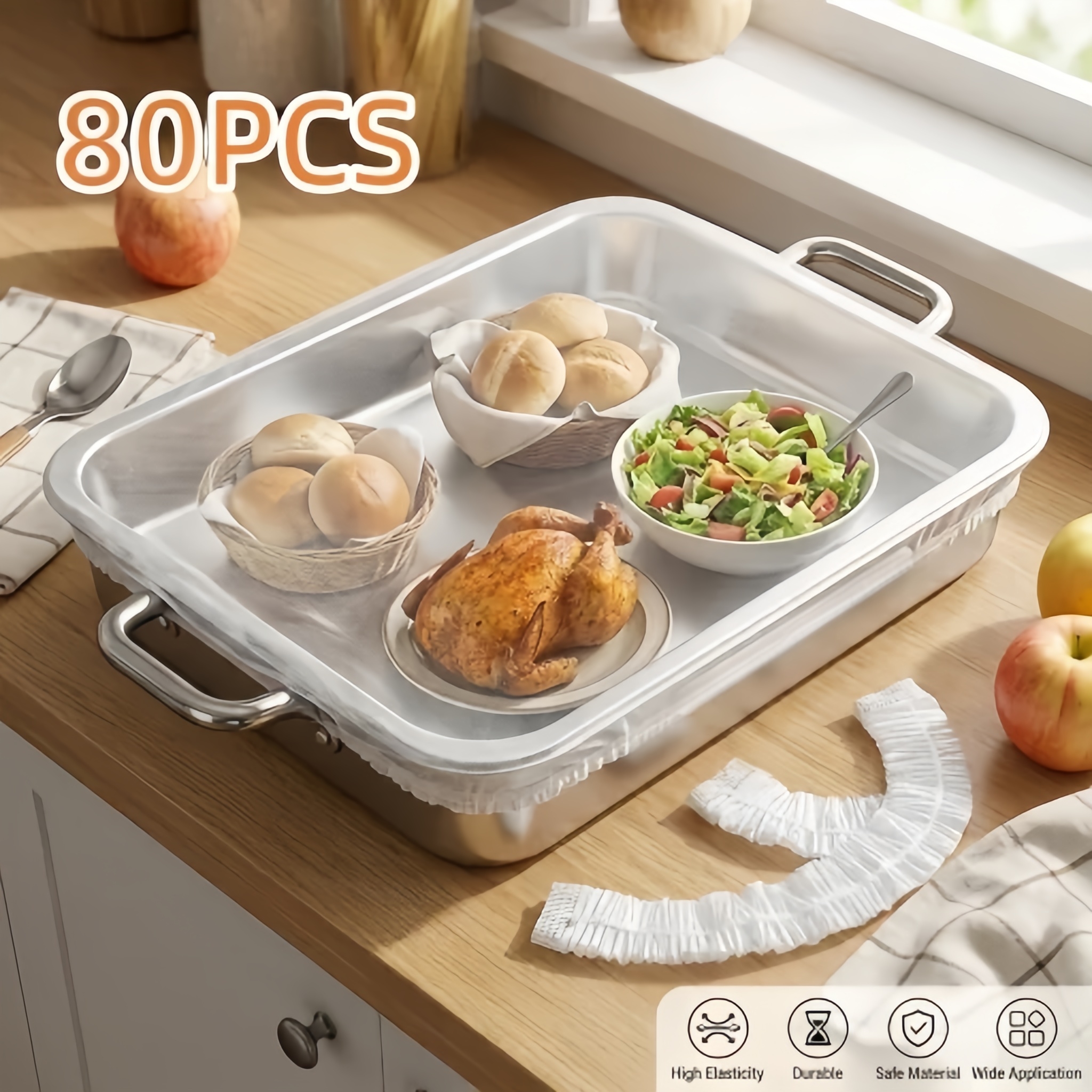 80pcs Extra Large Elastic Food Covers, Designed For Stainless Steel Trays, Stretchable Bowl Lids For Keeping