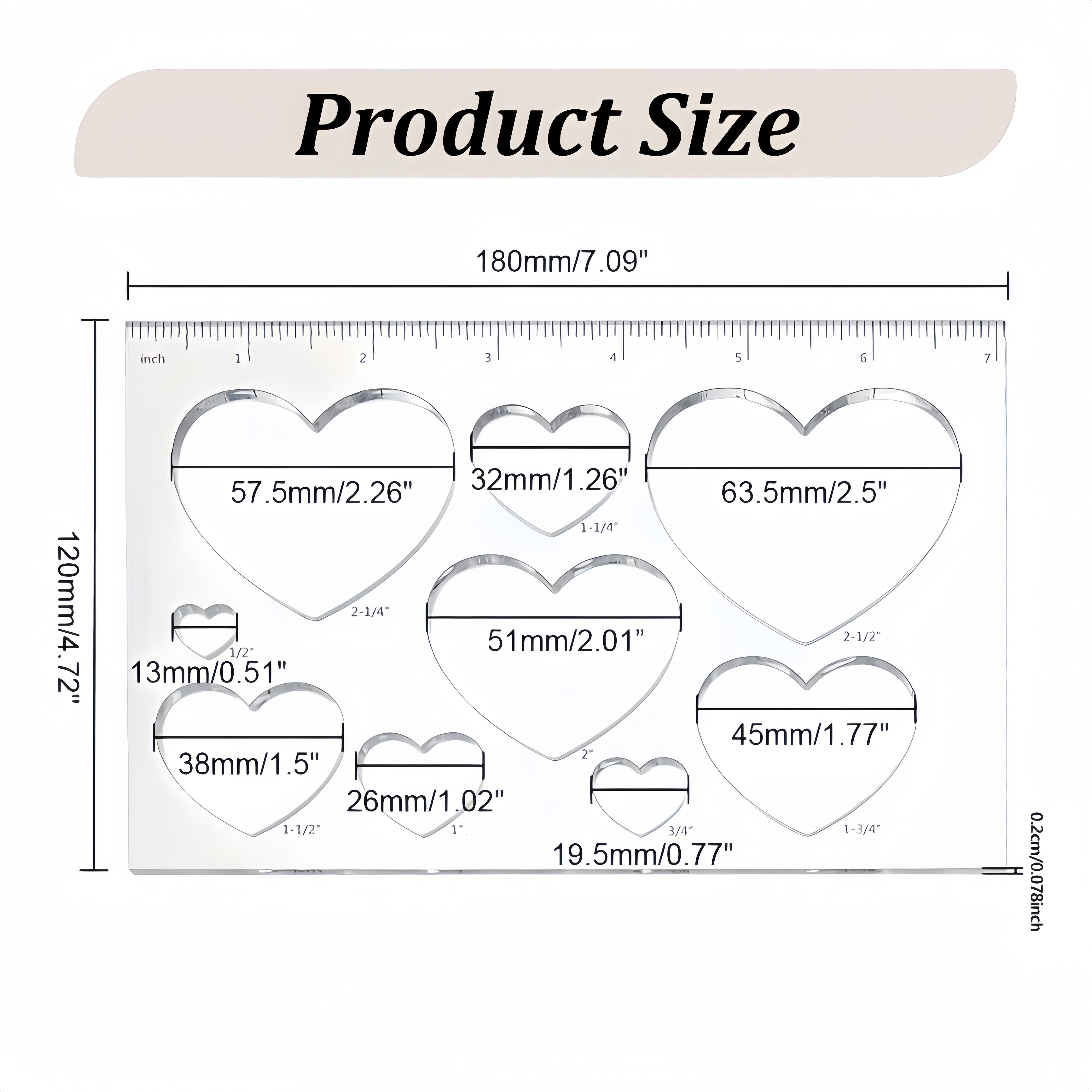 TEMU 1pc Multifunctional Acrylic Drawing Scale Painting Template, For Painting Supplies Craft Projects Heart-shaped Pattern Metal Stamping Tools