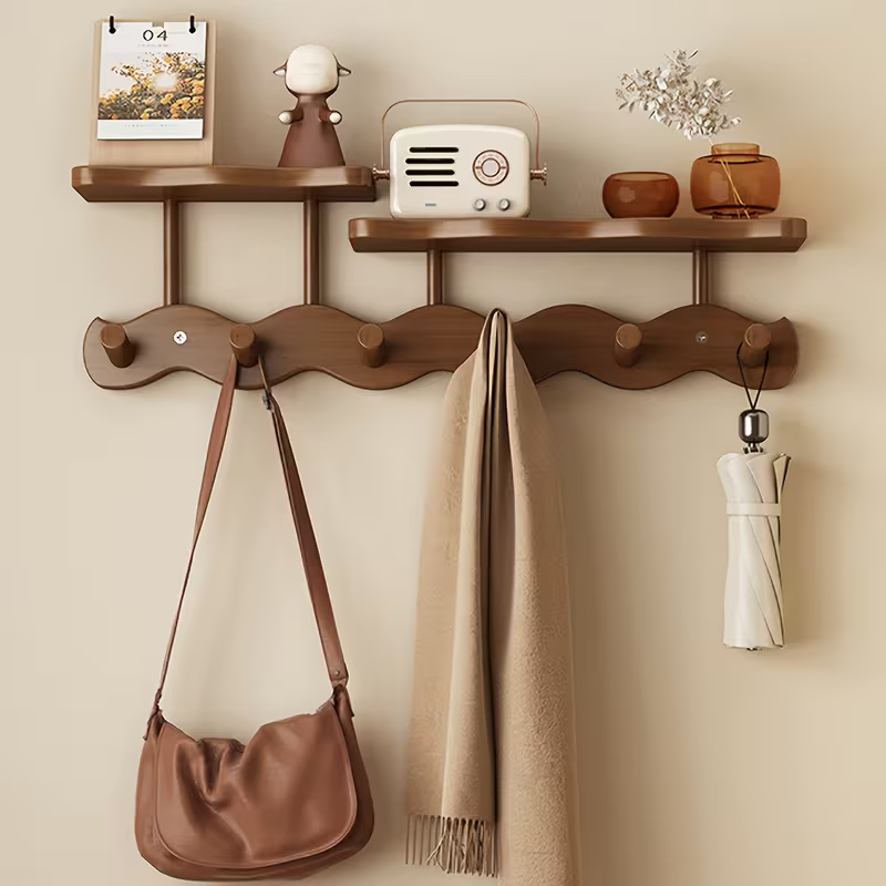 TEMU Multi-functional 4-6-8 Hook Rack, A Sturdy Bamboo Wall-mounted Hat Rack, Is An Essential Decorative Hook For The Wall. Beautiful And Practical,
