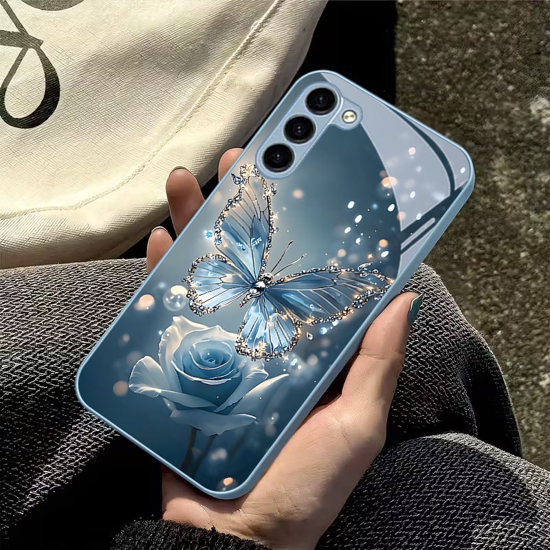 TEMU Phone Case: Crystal Blue Rose Print Pattern Phone Case, Suitable For Galaxy