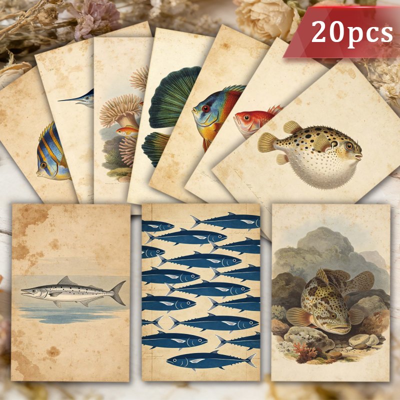 TEMU 20pcs Marine Creatures Fish Postcards Suitable For Birthdays, Thank You Cards, Congratulations Gifts - Retro Sea Cards With Messages, Suitable