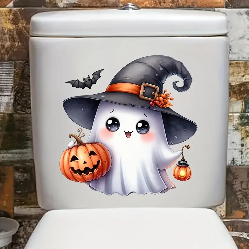 TEMU Adesivo per sedile WC 1 pz con zucca e cappello da strega di Halloween, autoadesivo, usa e getta, decorazione per bagno a tema pipistrello,