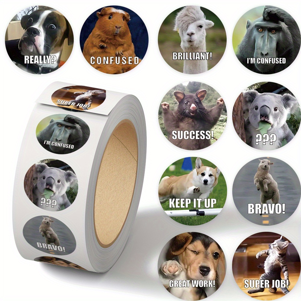 TEMU 500pcs Animal Stickers Roll Meme Stickers Dog Stickers Cute Stickers Cat Stickers Letter Stickers Aesthetic Stickers Funny Stickers Vinyl