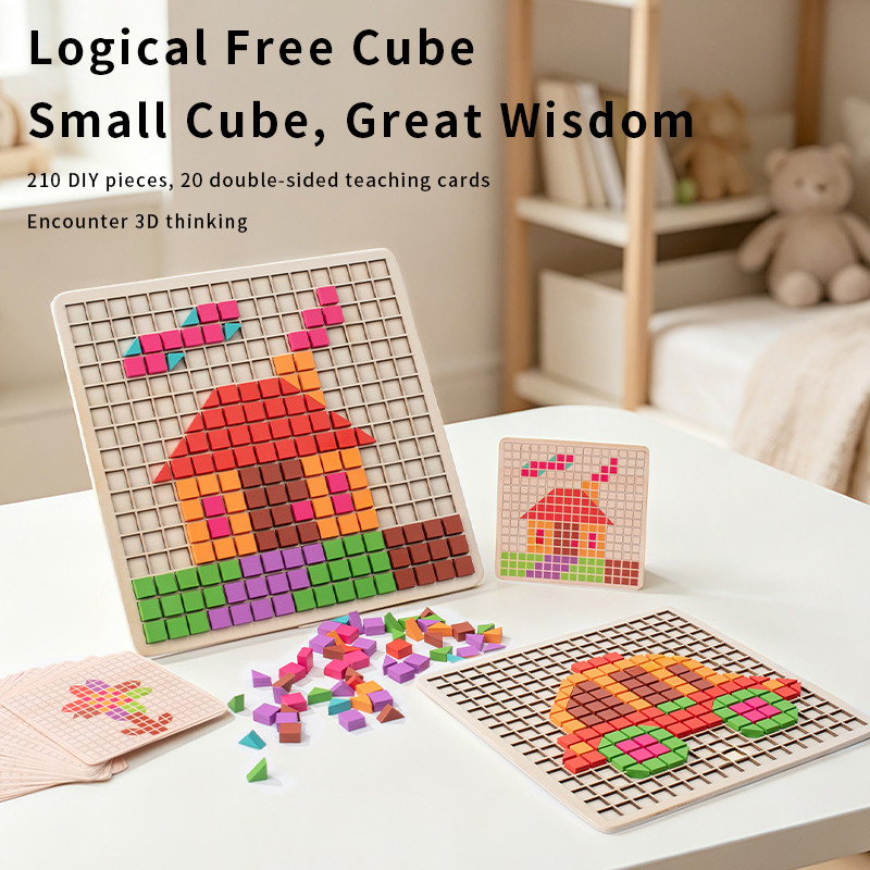 3D Pixel Particle Blocks Wooden Mosaic Puzzle for Kids