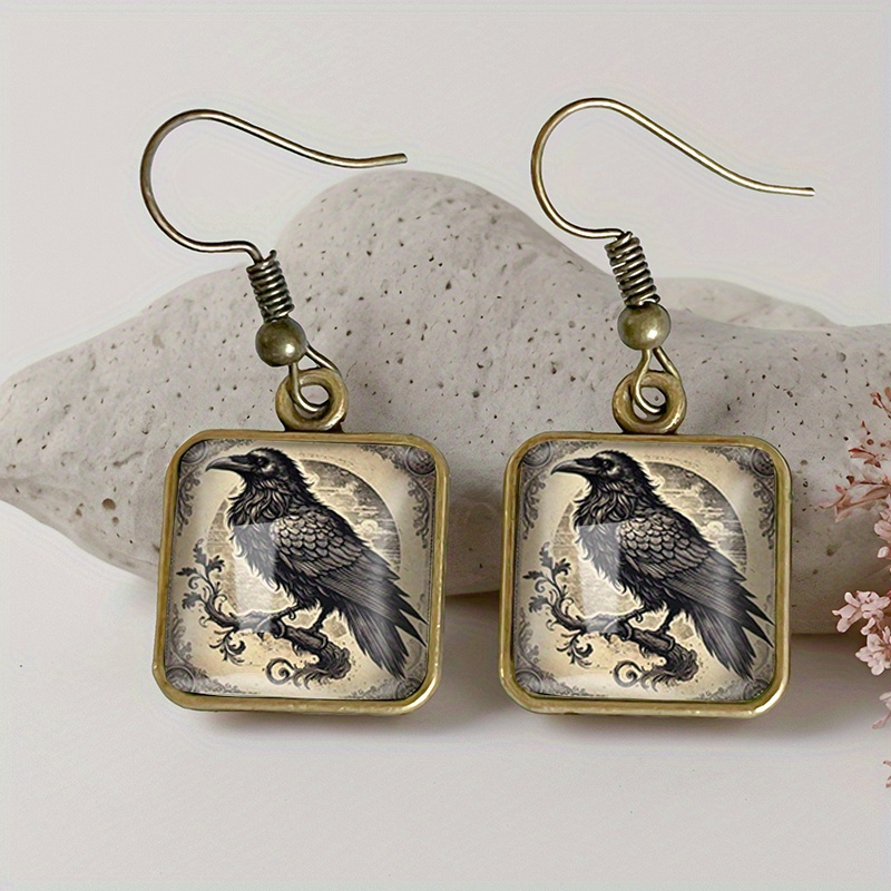 TEMU A Pair Of Vintage Square Earrings Featuring Retro , Handmade Glass Drop Additions, Perfect As A Gift, Without Battery