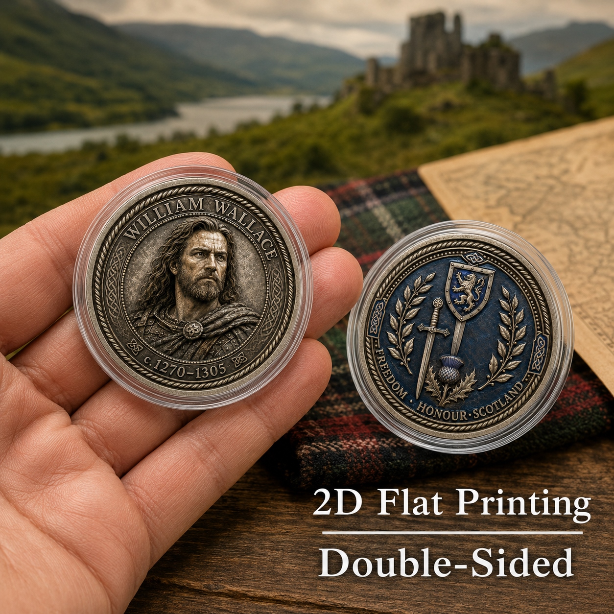 TEMU Replica Coin 1pc, 2d Flat Printing, Double-sided Metal Scottish Warrior Commemorative Coin, Challenge Coin & Decorative Decision Coin,