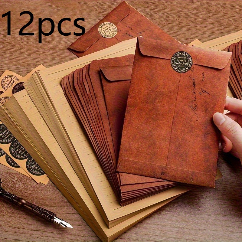 TEMU 12/24 Confezione Buste Vintage Compatibili per di Matrimonio, Feste, Aziendale - Buste Autoadesive Retro Eleganti con Chiusura, Confezione per e