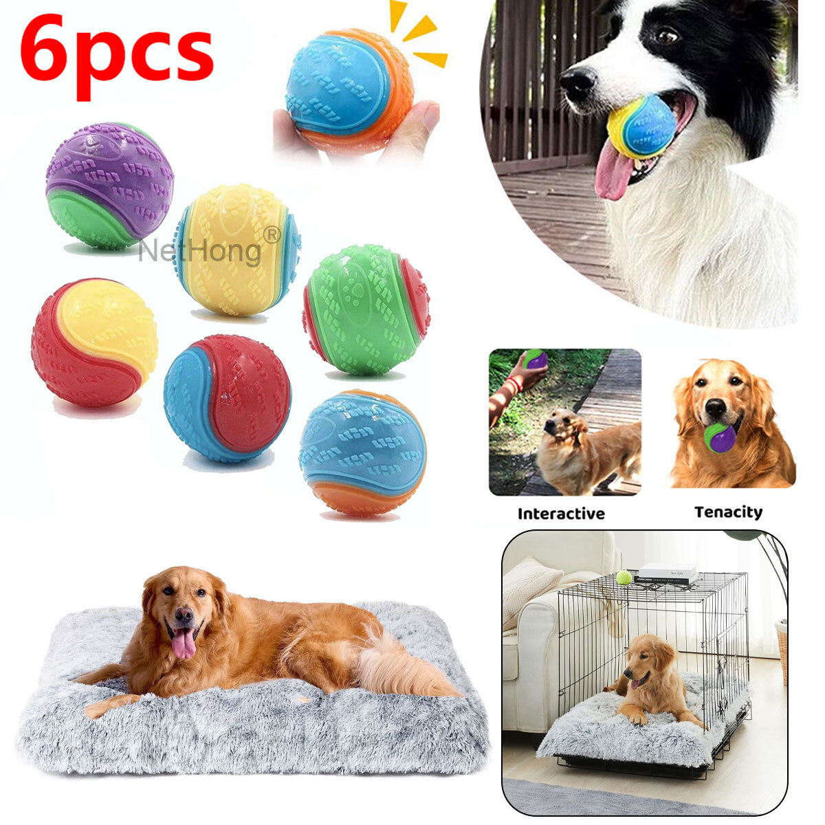 TEMU 6pcs Squeaky Balls Toys Dogs Interactive Toys Tpr Dog Chew Toy For Dog Pet Teeth, Balls For Dogs, Play Balls For Dogs, Dog Balls Squeaky, Dog