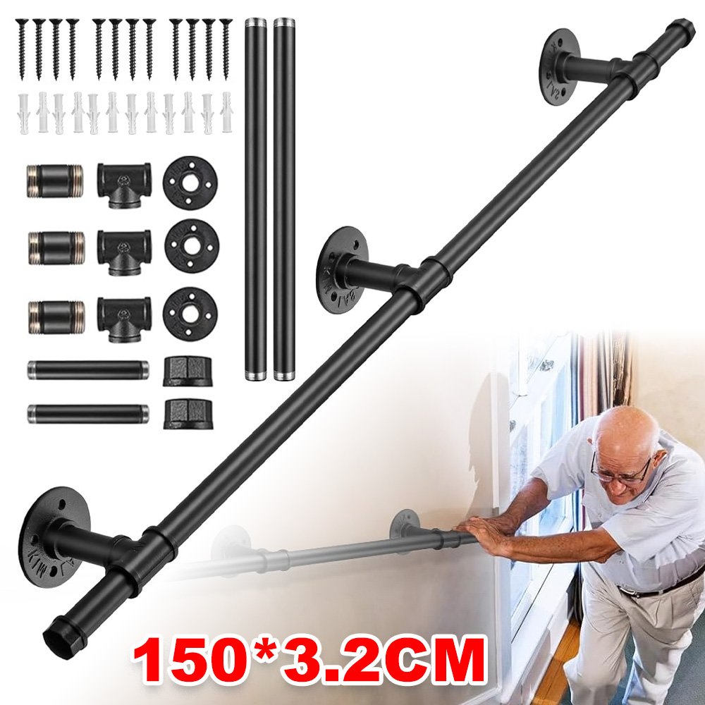 150cm Heavy-duty Horizontal/vertical Mounting Bathroom Handrail - Adjustable Tilted Safety Grab Bar Suitable For Stairs, Handle, For, Public Restrooms, Bathrooms - Installation & Space-
