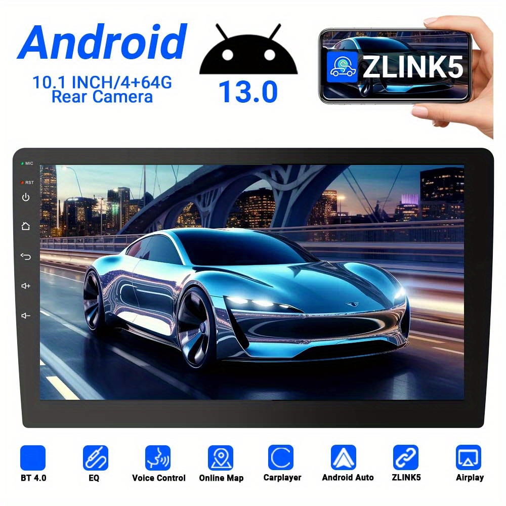 TEMU Car Speaker, 10.1-inch High-definition Touch Screen, Suitable For Cars With Carplay And Auto, With Rearview /reverse Camera/wireless/navigation/aux, Without Battery