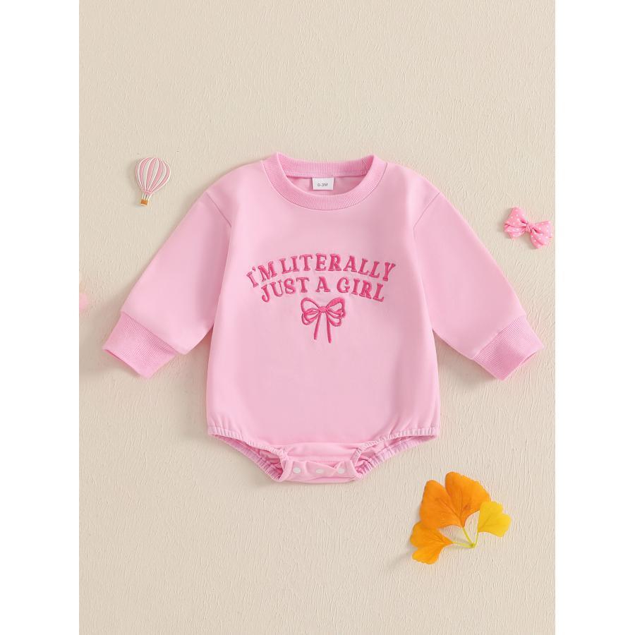 

1pc And Bowknot Embroidery, Long Sleeve Round Bodysuit , For