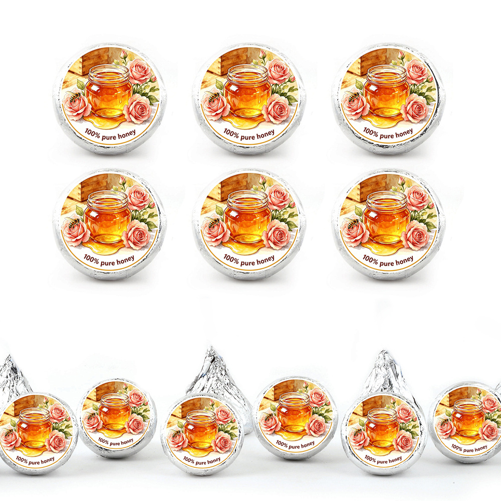 216pcs honey goods themed round stickers   clusters and resting insect surround transparent honey jar with curved   text on inner base fit gift bags party favors invitation cards and etc