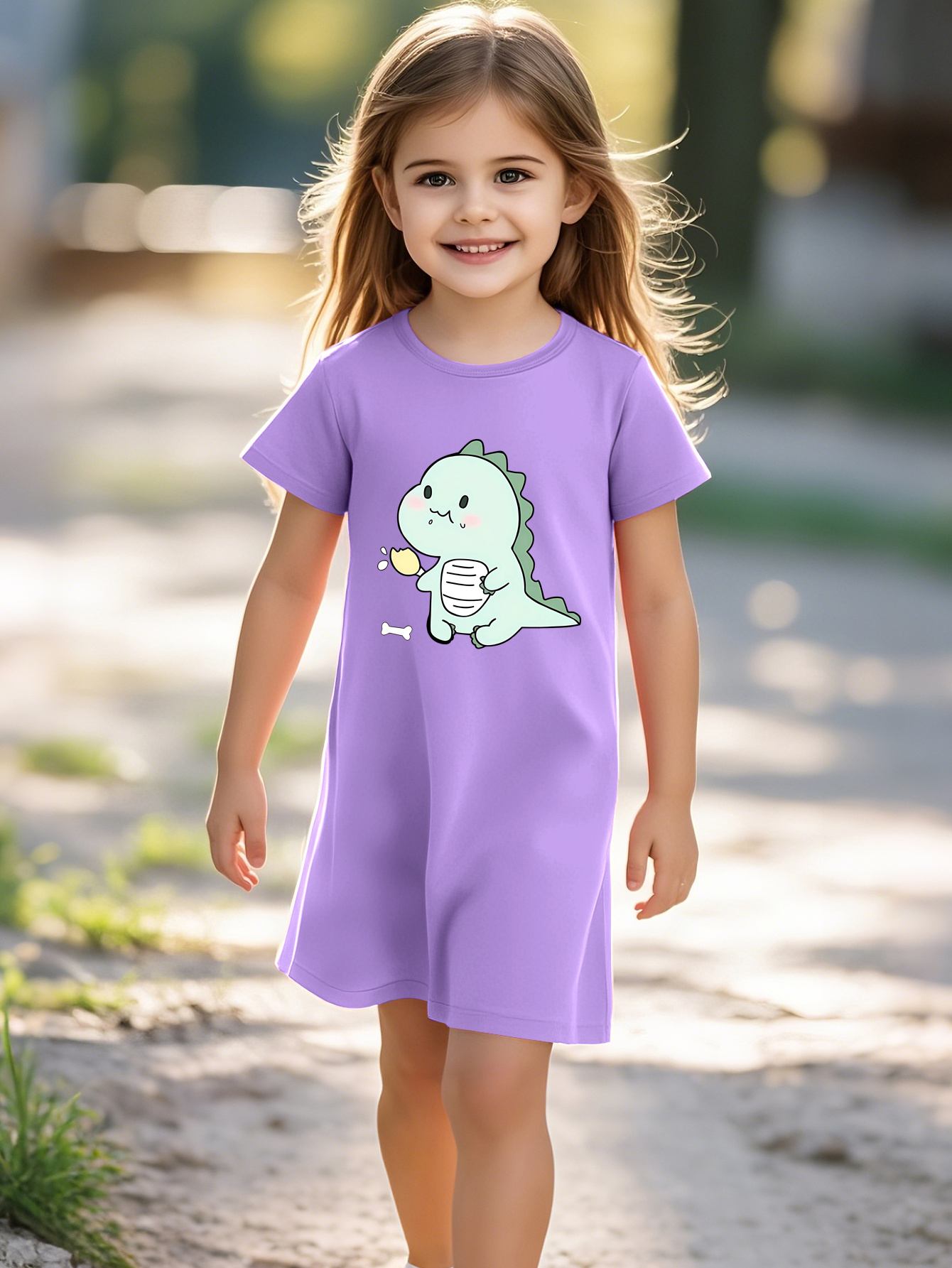 cartoon print t shirt dress MOF Kids girls white cartoon print t-shirt dress
