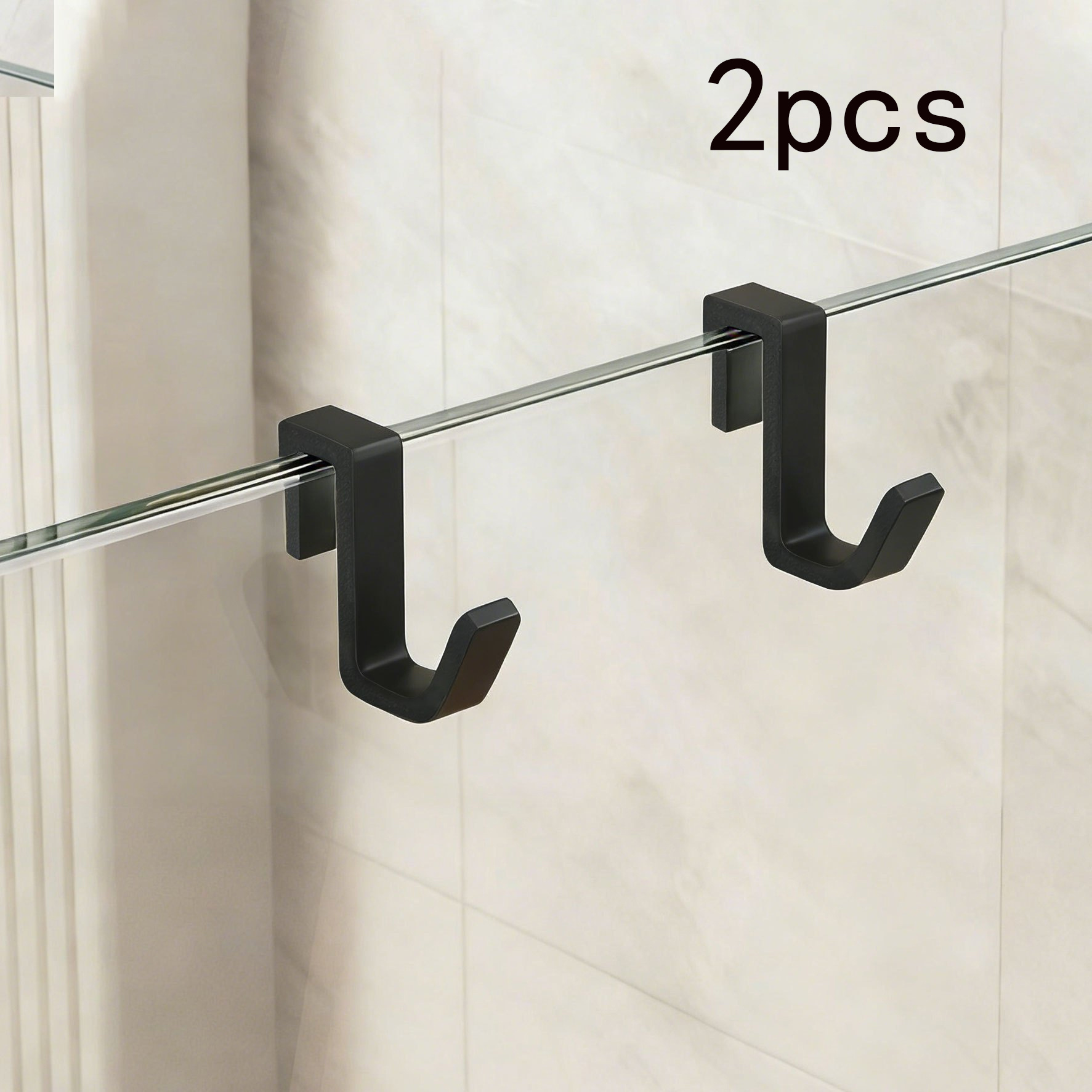 Image of Bathroom Hooks Suitable For 8mm Glass Doors, Made Of Durable Plastic Material, No Drilling Required, For Hanging Bathroom Clothes, Towels, And Bathrobes ( In Black And White Colors)