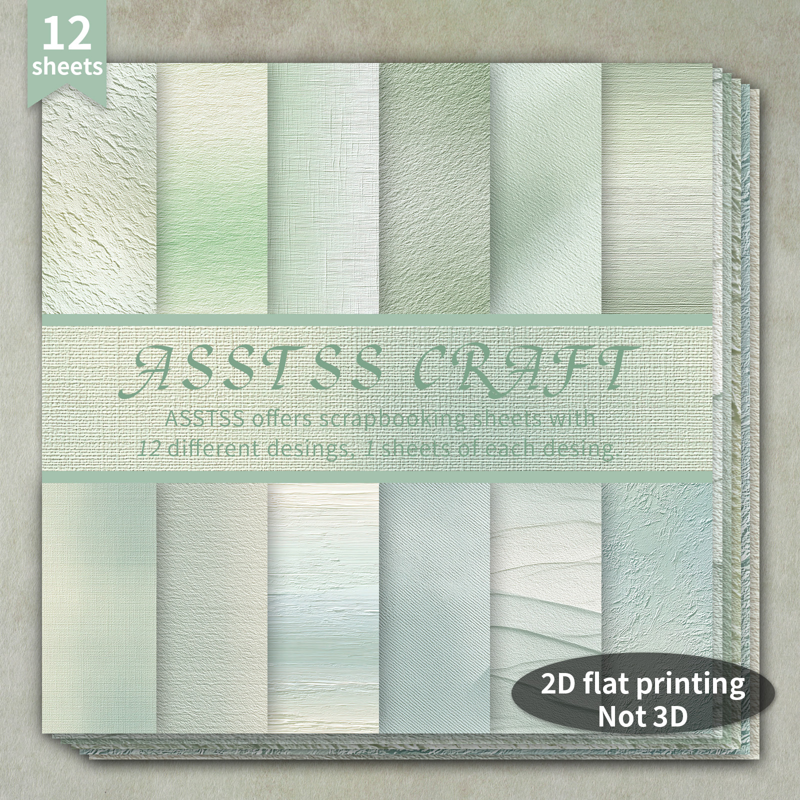TEMU 12-sheet Asstss 6x6 Inch Scrapbooking Paper Pad, 2d Flat Light Green Textured Minimalist Style Backing Paper Supplies, Heavyweight Cardstock For