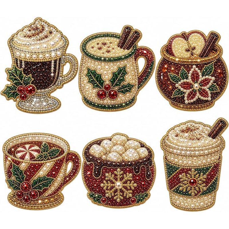 TEMU Christmas Stocking And Reindeer Series Pearl Painting Kit Refrigerator Magnet Set (6pcs) 8cm