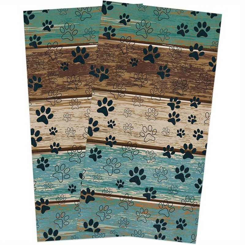 

2pcs Set Of 18*26 Inch Kitchen Towels Dog Element For Dinner Personality Decor For Home Guest Multi- Holiday Decor Dog Paws Prints Farmhouse Turquoise Wood Pattern