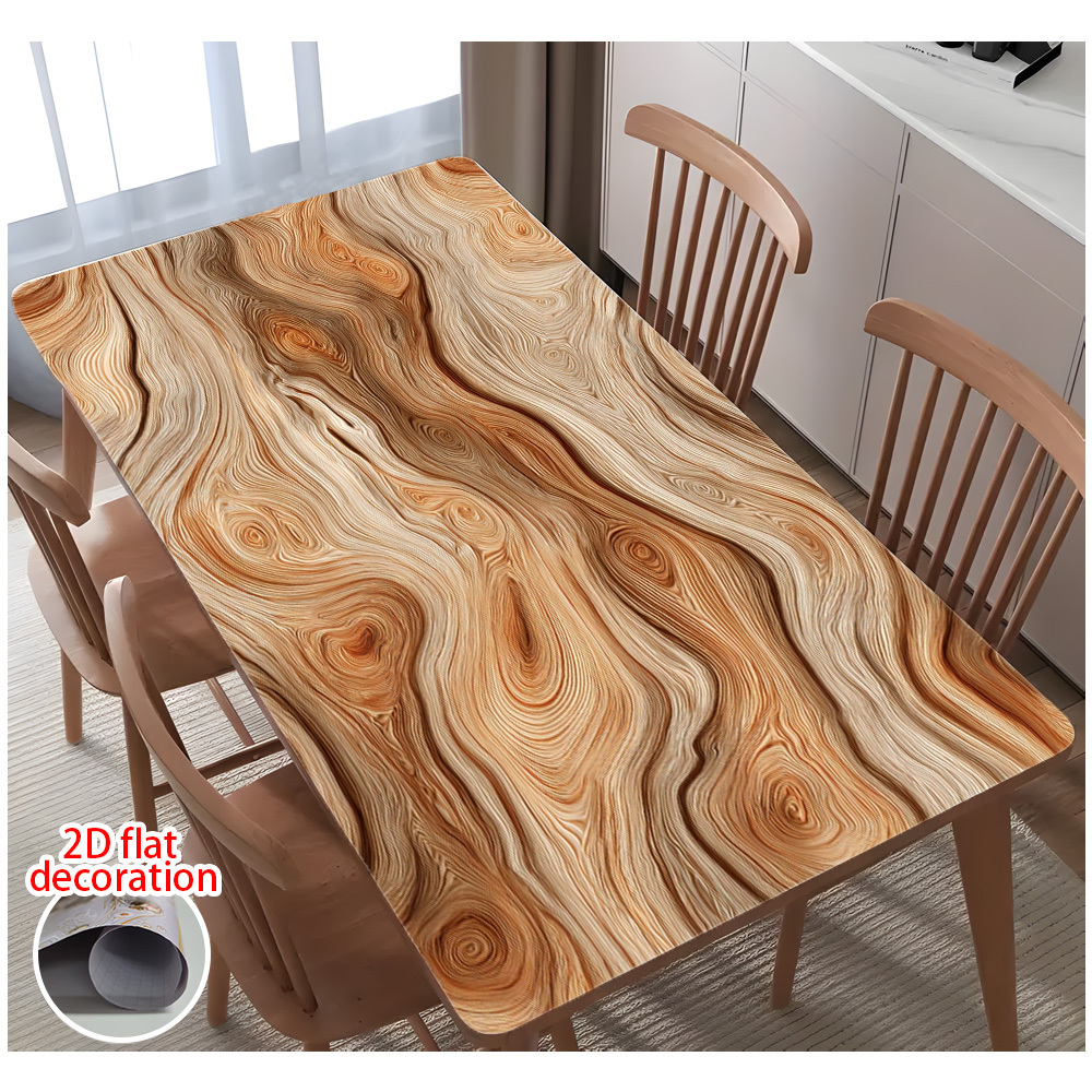 TEMU Halloween,christmas,stretchable Rectangular Tablecloth Cover With A Wood Grain Pattern, Featuring A Unique Printed Design. Machine Washable And