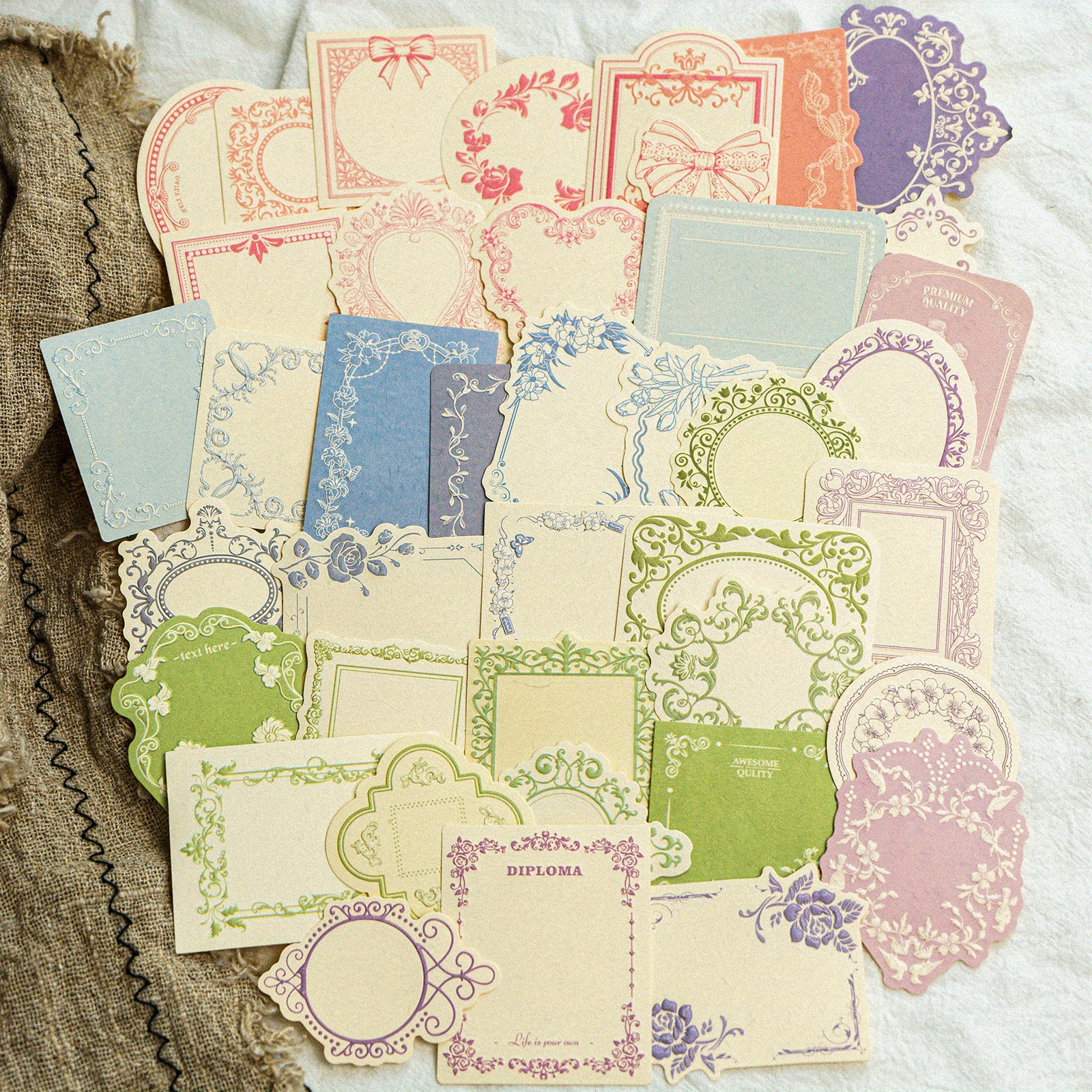 Image of 40pcs Colorful Flower Label Cardstock Paper Memo Pad Junk Journal Ephemera Diy Scrapbooking Material Paper Tag