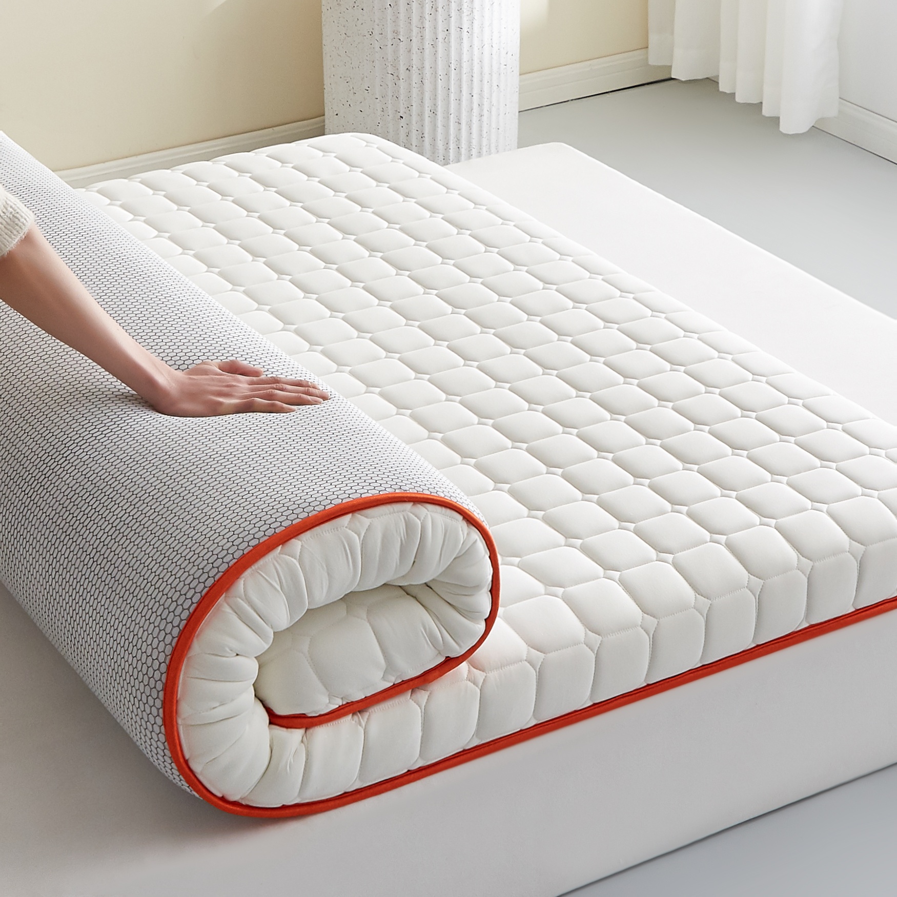 1pc 4cm Memory Foam Mattress Topper - High-Density Support, Slow Rebound Comfort, Soft Quilted Surface, Breathable Mesh Sides, Foldable Portable Bed Pad, Durable All-Season Bedding for Bedroom, Dorm, Guest Room & Travel