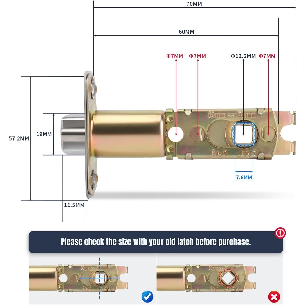 Adjustable Door Latch, Key Controlled Entrance Lock