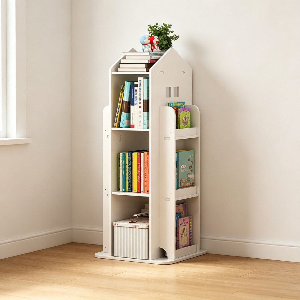 4-Tier Rotating Bookshelf, 360° Display Book Shelf, Floor Standing Bookcase, Children's Bookshelves for Bedroom, Living Room, Study Room ( WHITE Color)