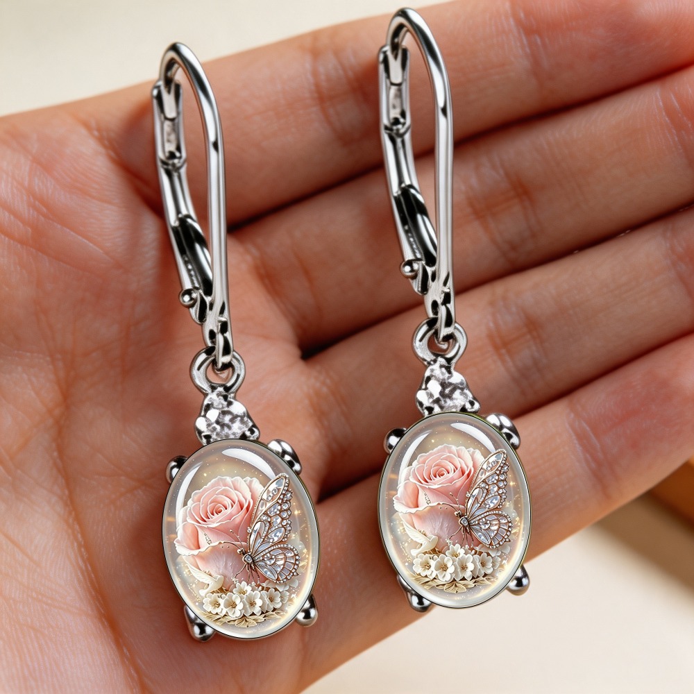 TEMU 2pcs Set Of Printed Earrings, Light-colored Translucent Clip-on Ear Hooks, Romantic Niche Jewelry, Daily Girly Gift Additions, Dangle Ear Rings,